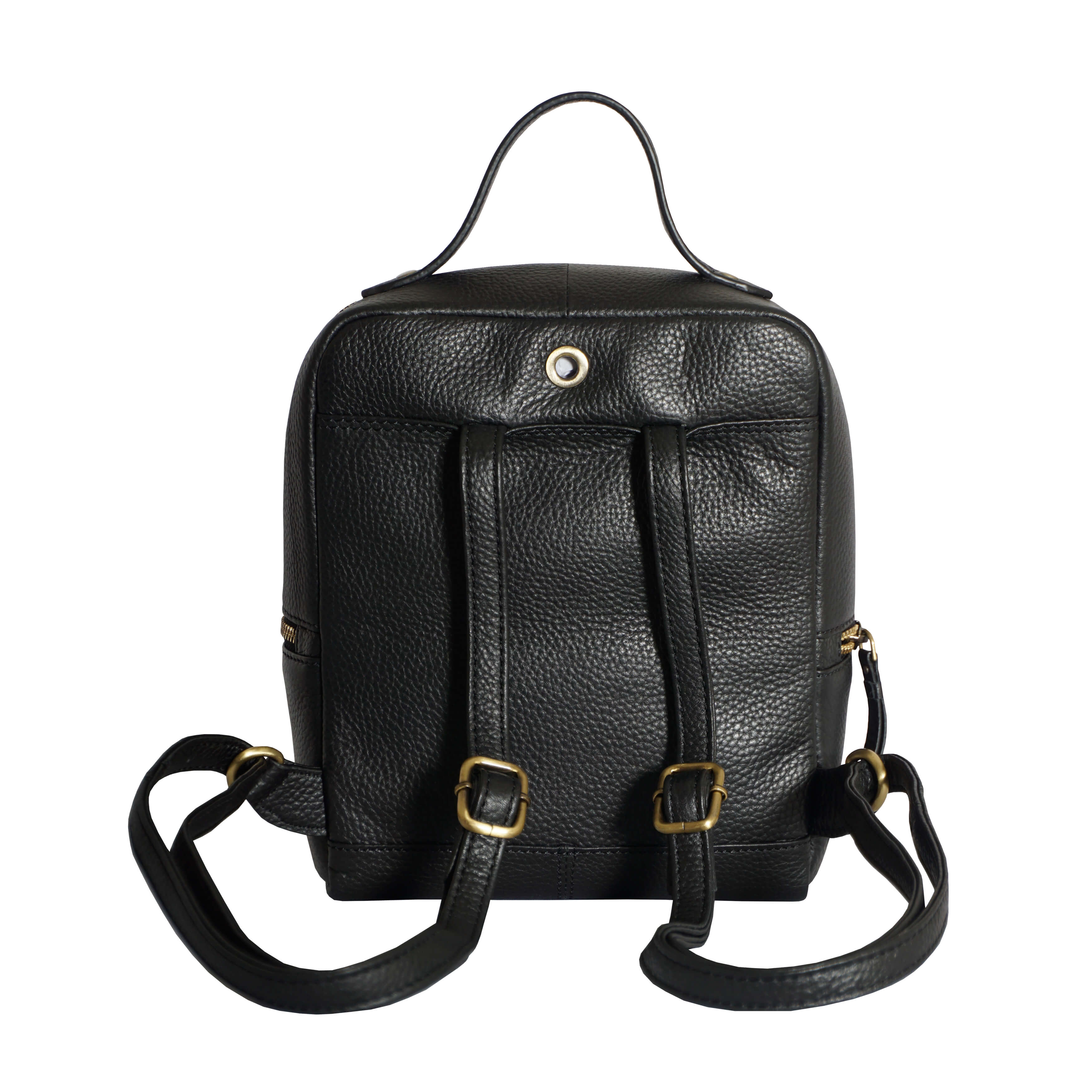Black 'ELLA' Pebble Grain Mini Real Leather Backpack, Image 4 of 5