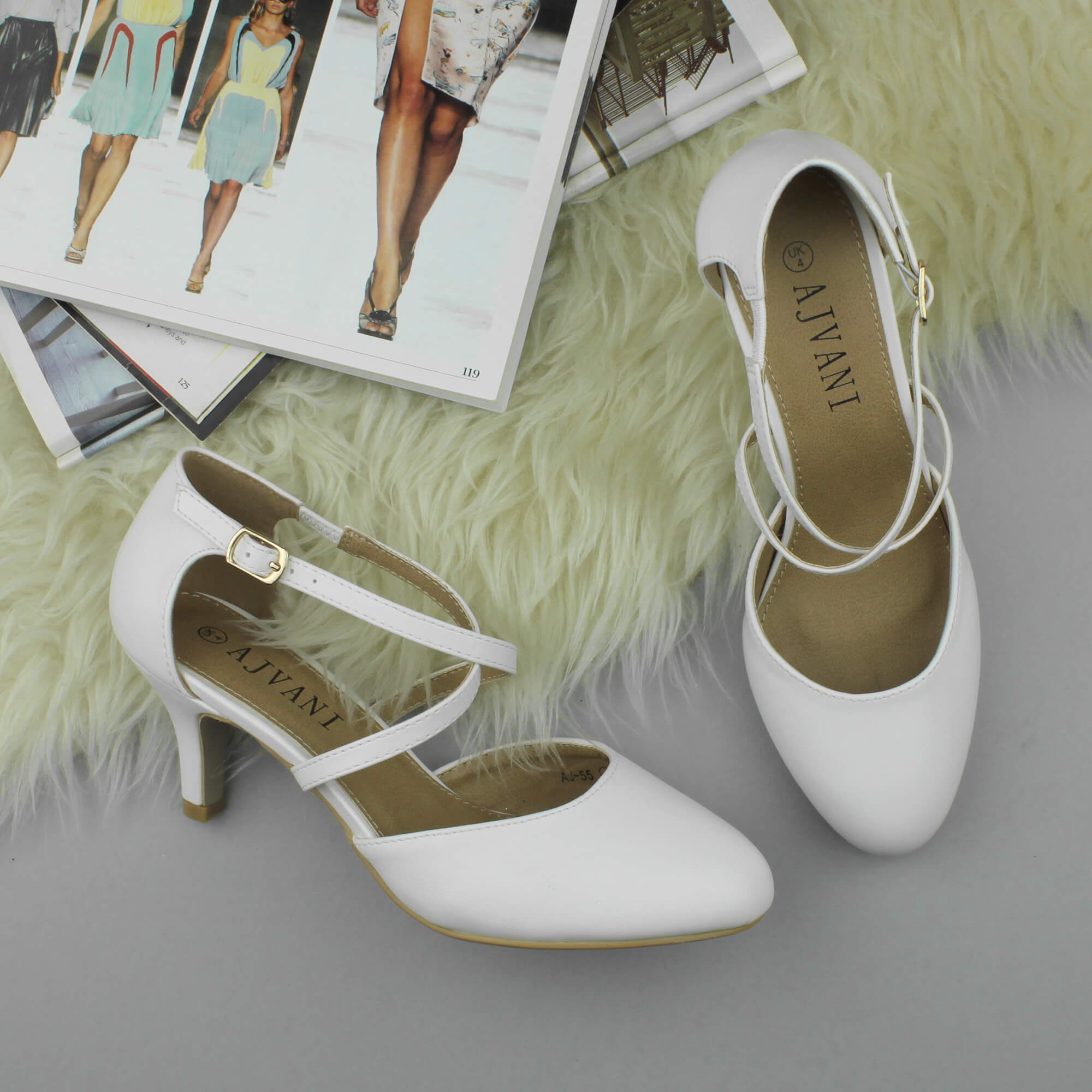 White AJVANI White High Heel Crossed Straps Court Shoes, Image 4 of 6
