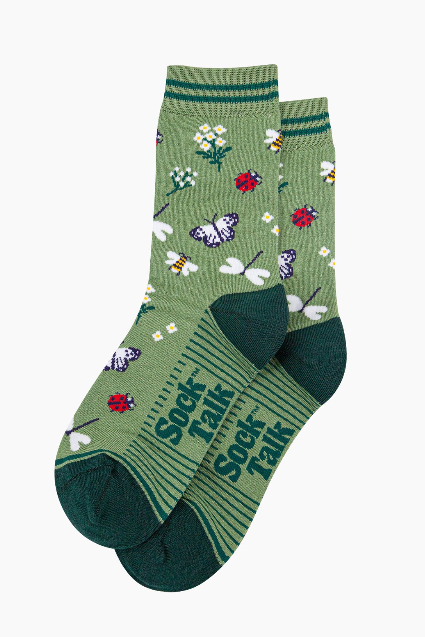 Green Garden Ladybird Butterfly Bamboo Socks, Image 3 of 4