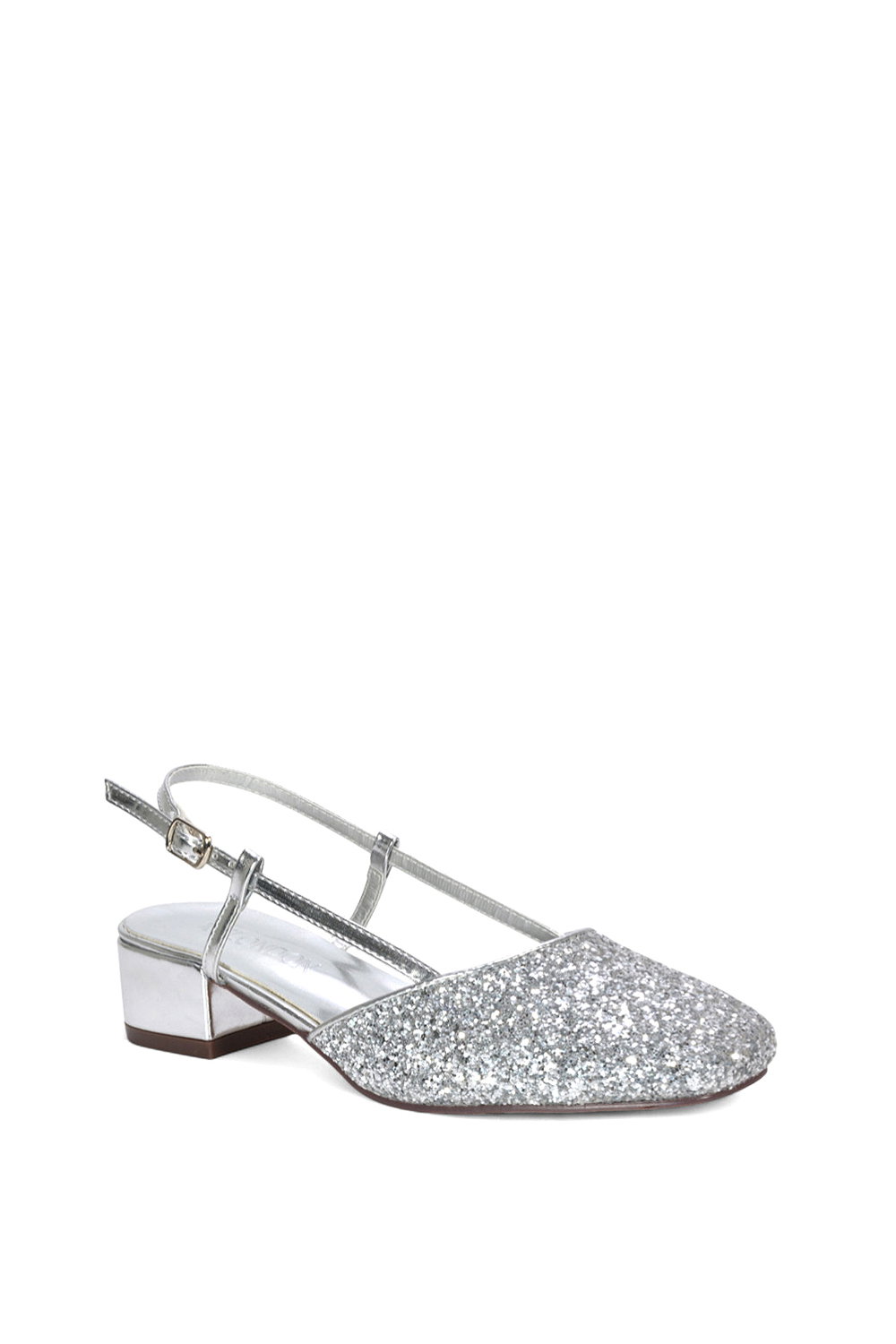 Silver XY LONDON Silver 'Kira' Slingback Court Shoes With Low Block Heel, Image 2 of 5
