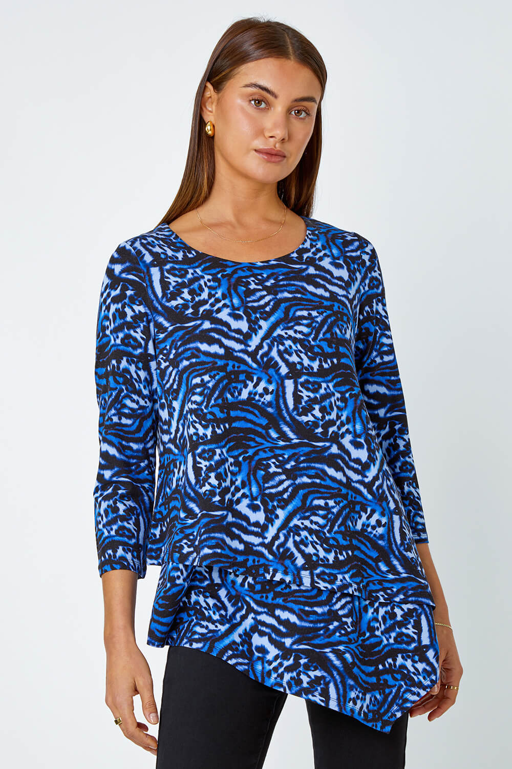 Blue Animal Asymmetric Layer Stretch Top, Image 1 of 5