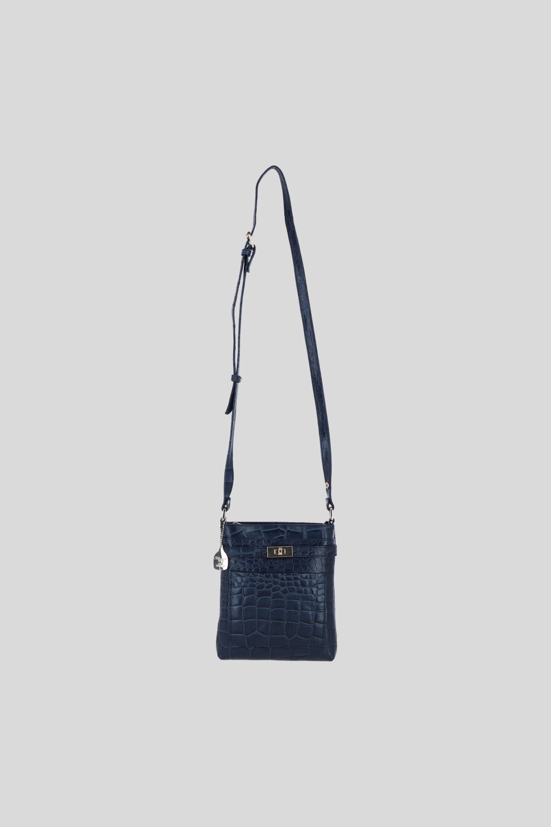 Navy Real Leather Crossbody Bag with Adjustable Strap, Image 2 of 5