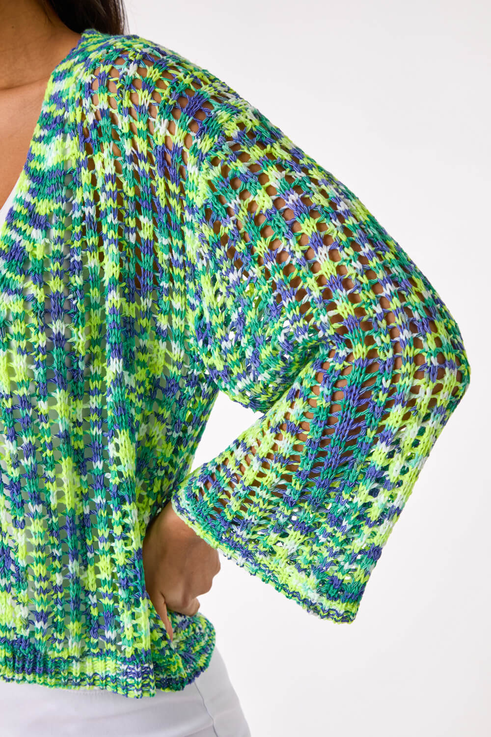 Denim Blue Spacedye Knit Cardigan, Image 6 of 5
