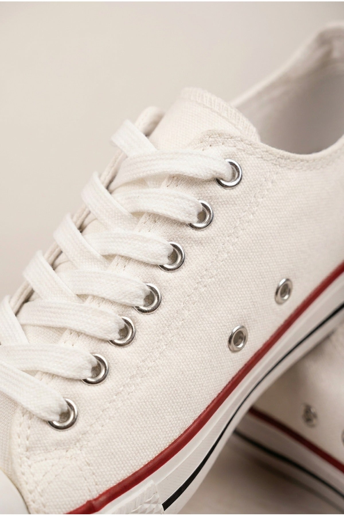 White Pearl Canvas Lace Up Low Trainers, Image 3 of 5