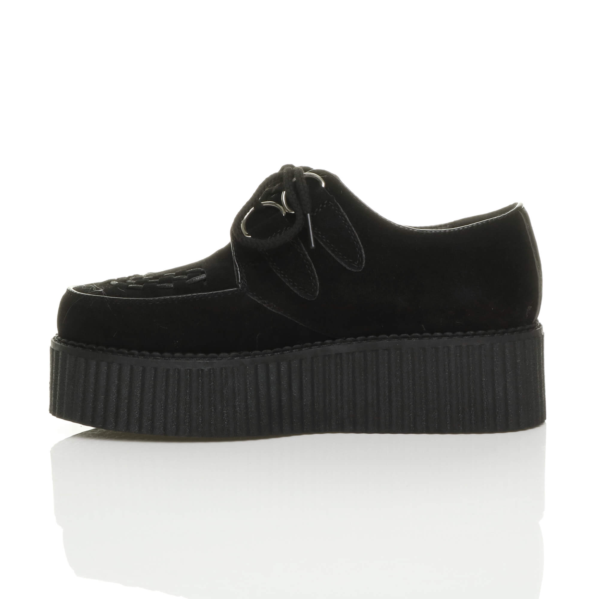 Black Double Platform Brothel Creepers Lace Up Shoes, Image 3 of 6