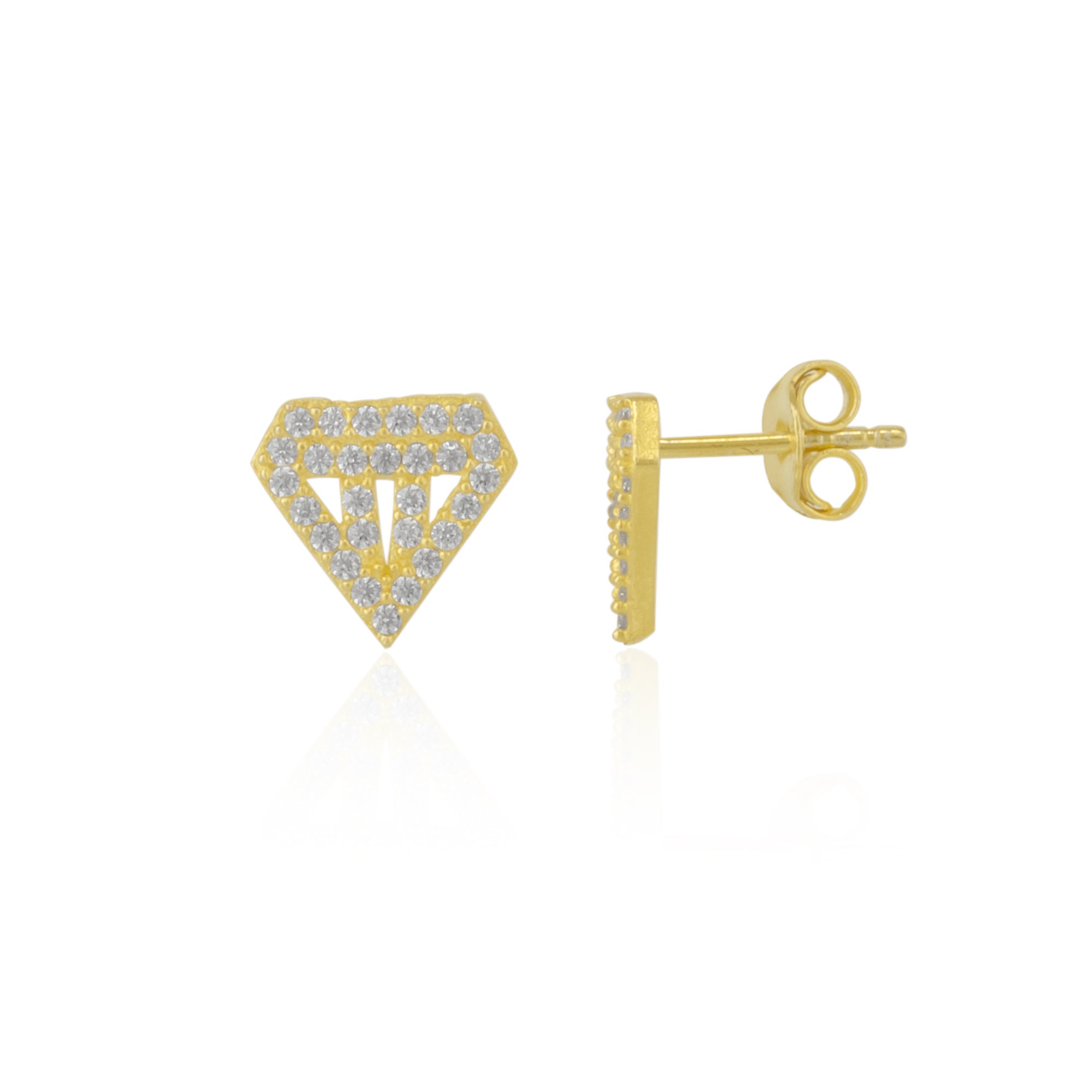 Gold Sterling Silver Diamond Stud Earring, Image 1 of 2