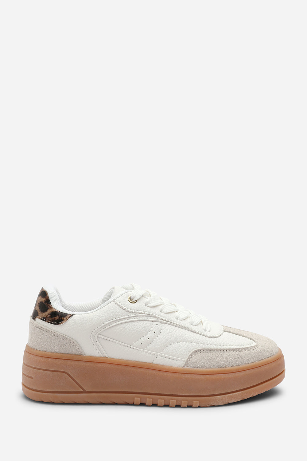 White 'Yulia' Low Wedge Lace up trainer, Image 2 of 8