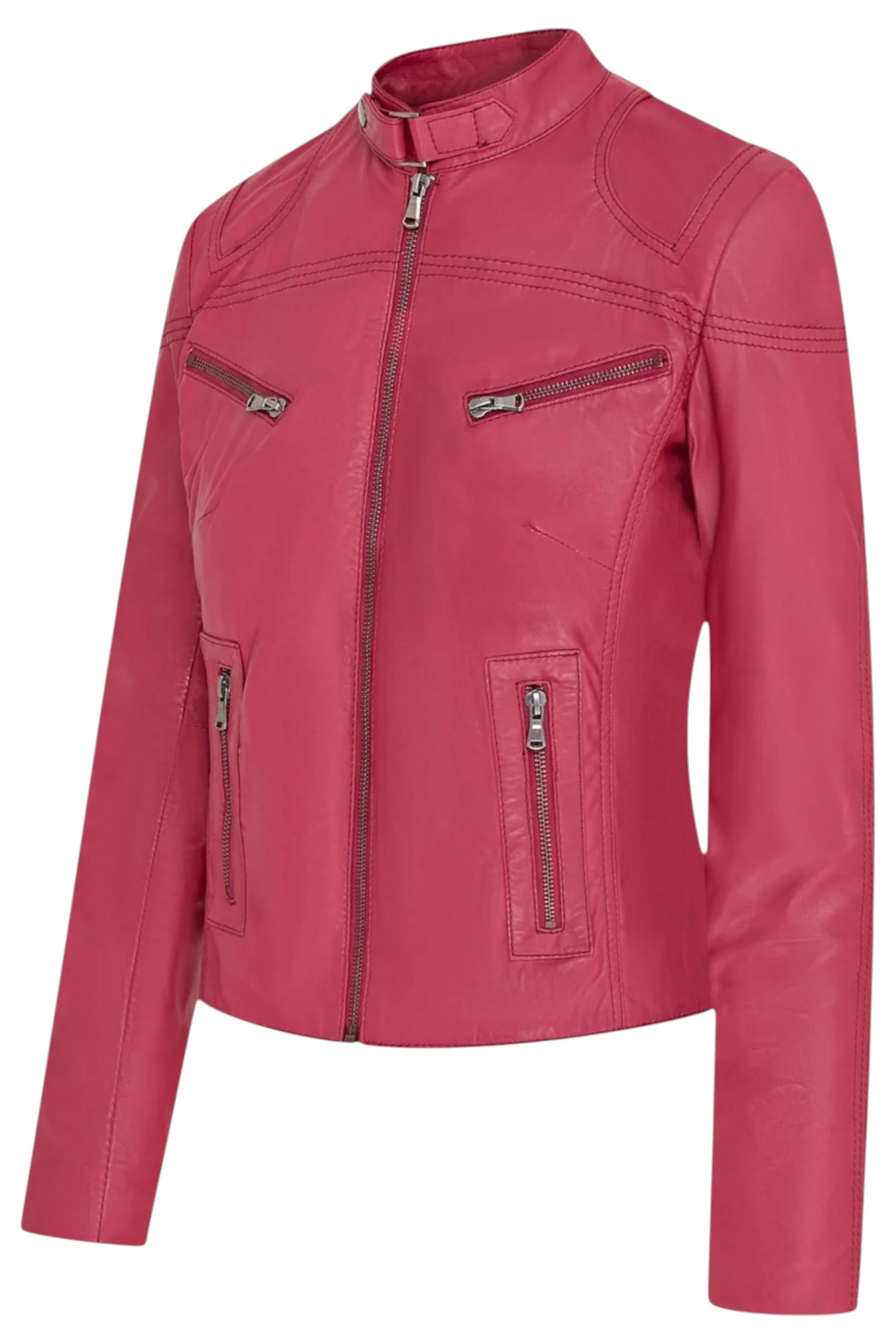 Pink Infinity Leather Pink Slim-Fit Leather Biker Jacket-Tulsa, Image 5 of 6