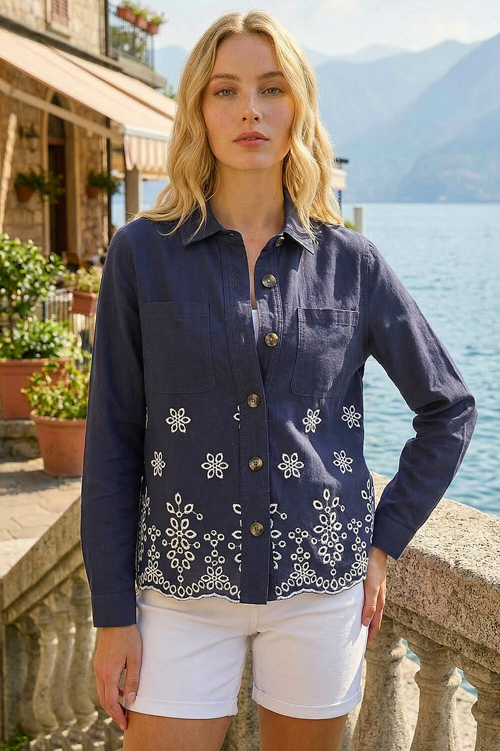 Navy Broderie Cotton Lace Jacket, Image 4 of 5