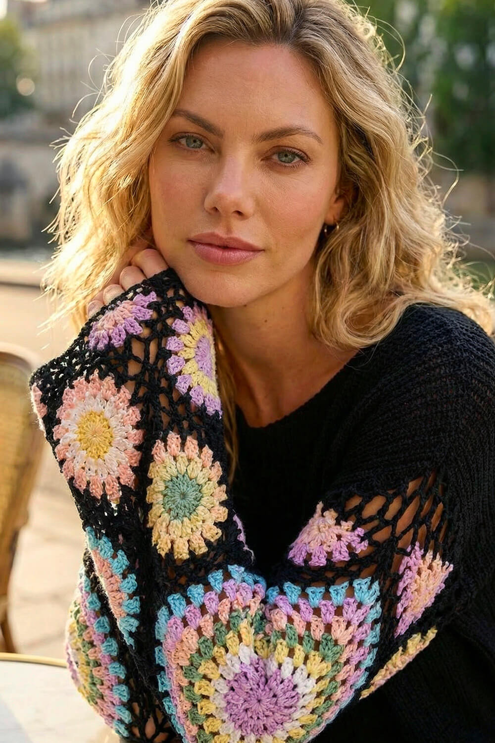 Black Crochet Sleeve Knit Jumper, Image 3 of 4
