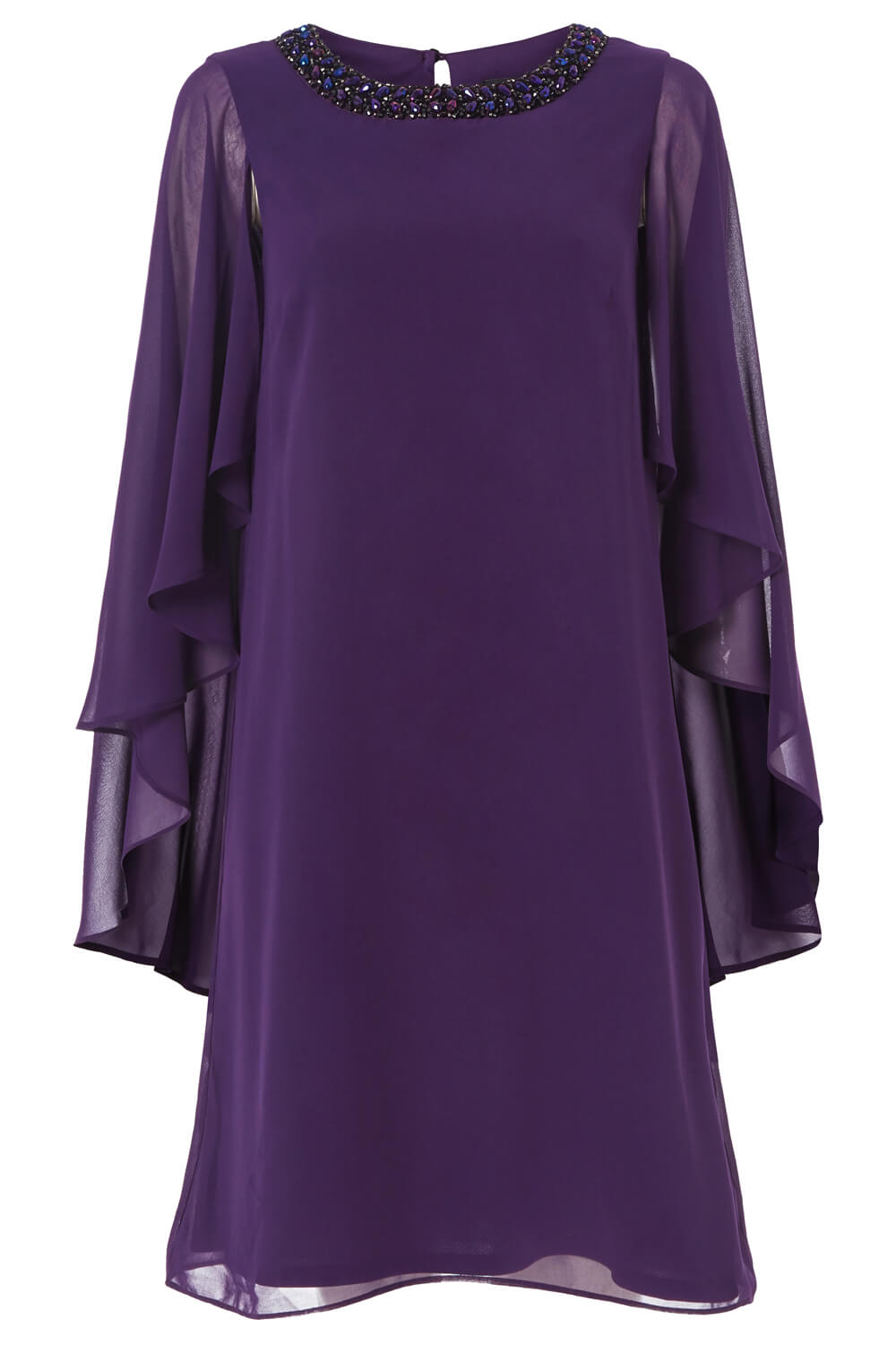 Purple Embellished Trim Chiffon Dress, Image 6 of 5
