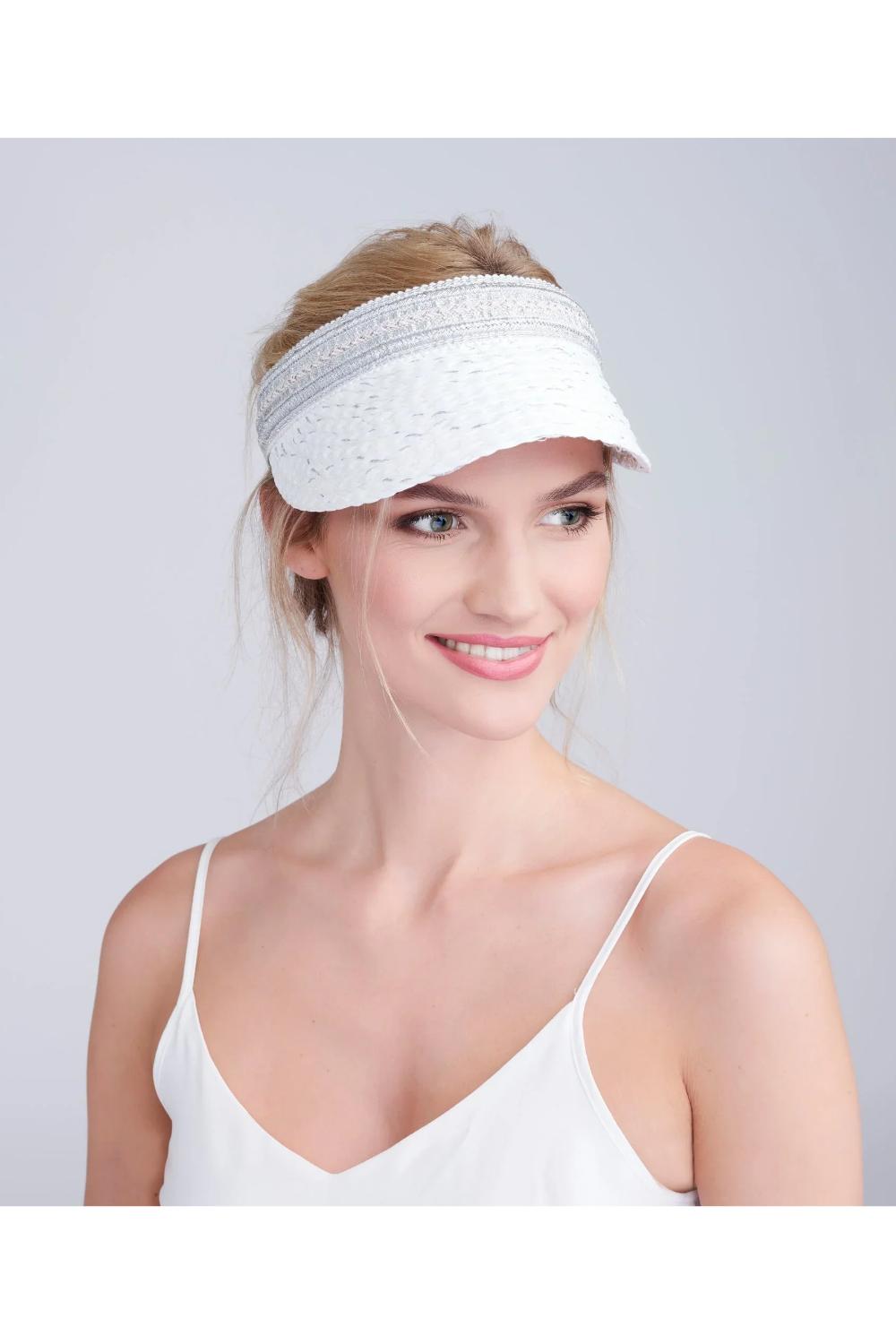 Silver Delilah - Embellished Straw Visor - Silver, Image 1 of 1