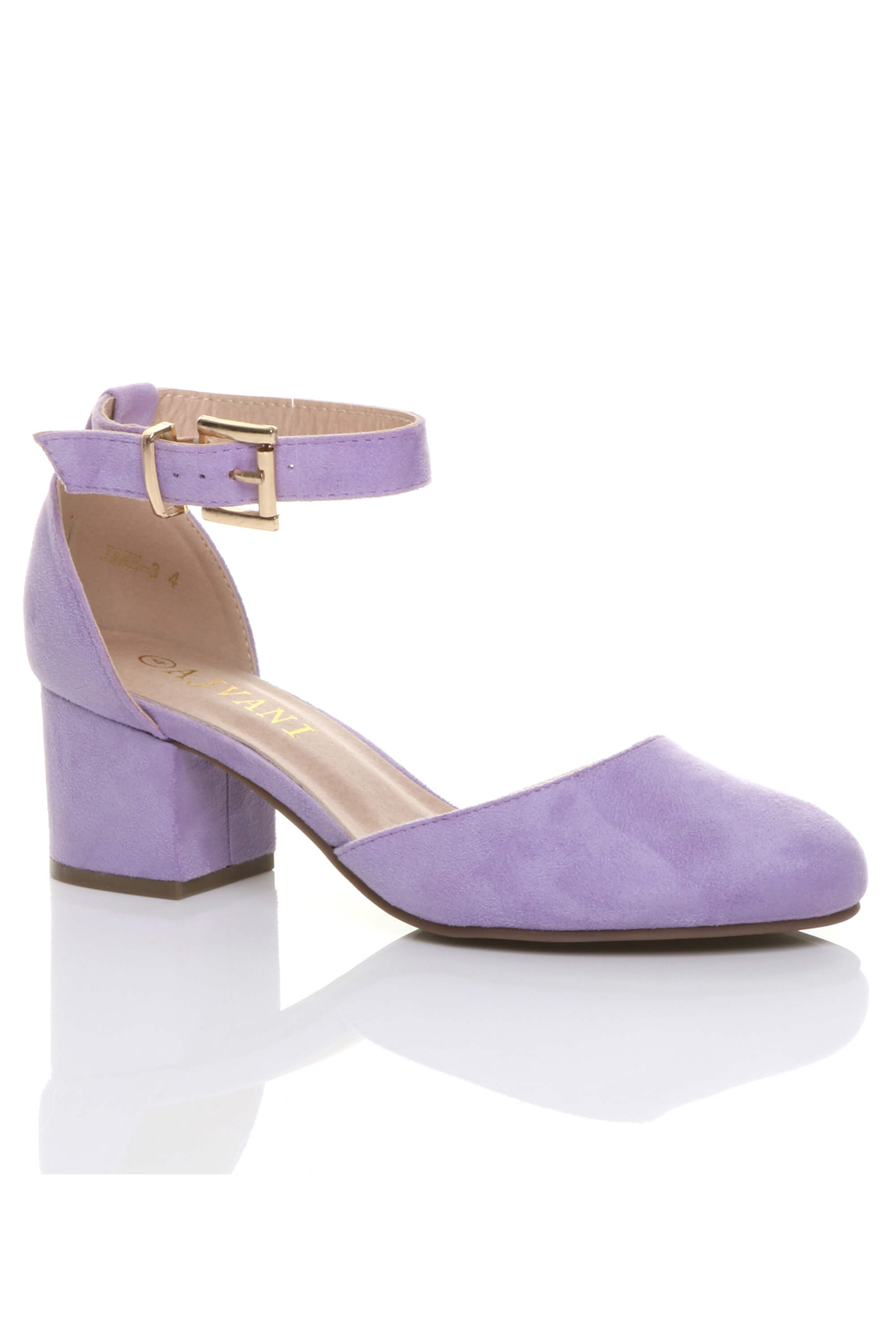 Purple Mid Block Heel Ankle Strap 2 Part Heels