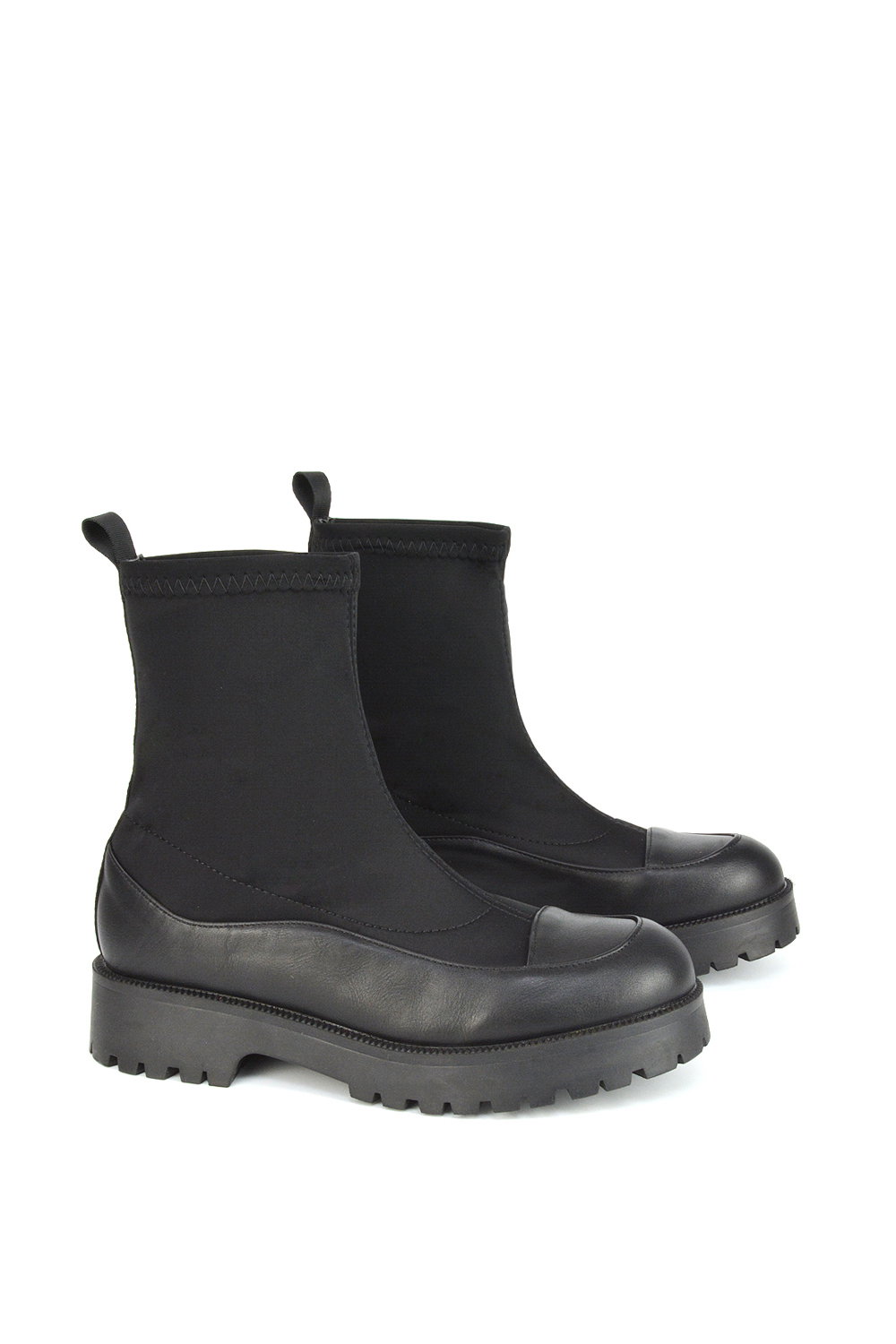 Black 'Kerry' Sock Ankle Boots Flat Biker Booties, Image 2 of 5