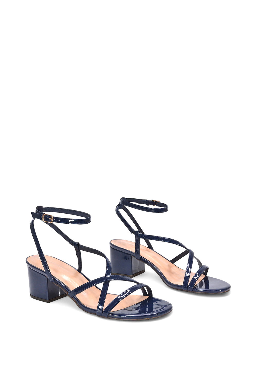 Navy 'Maria' Ankle Strap Low Block Heel Strappy Sandals, Image 3 of 5