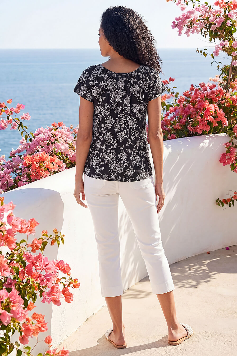 Black Textured Print V-Neck Vest Top, Image 4 of 4