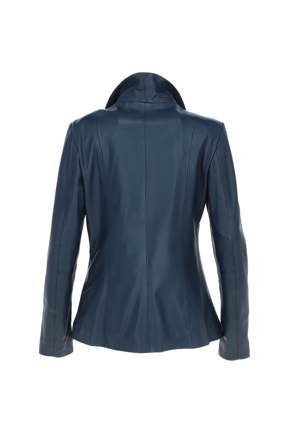 Navy Casual Leather Jacket with Classic Collar, Image 4 of 5