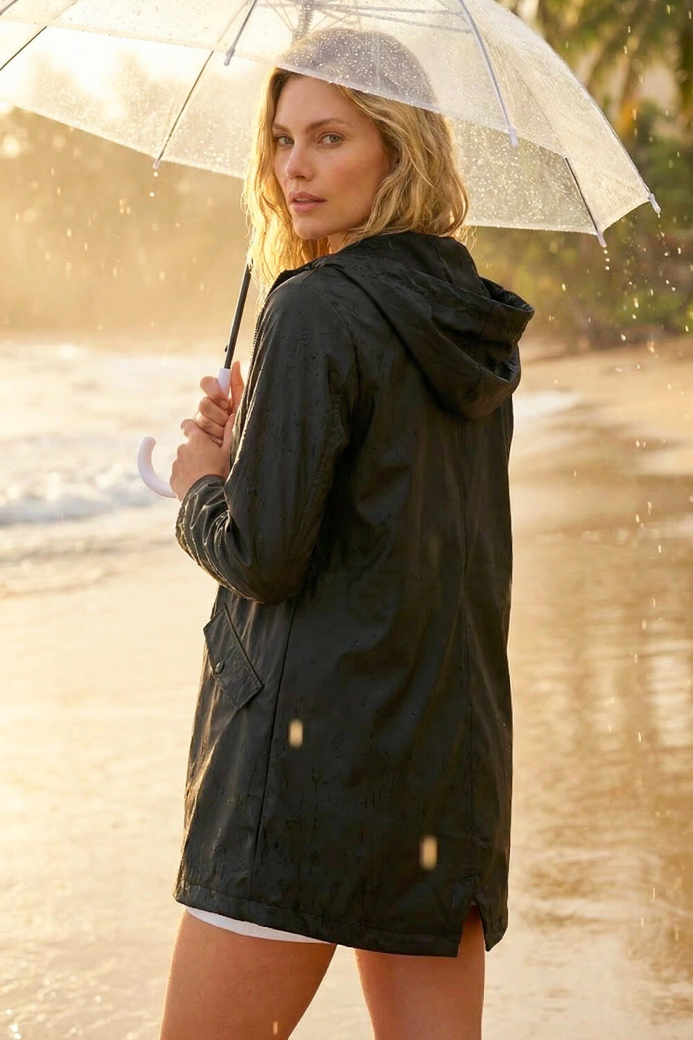 Black Rain Resistant Hooded Jacket, Image 5 of 5