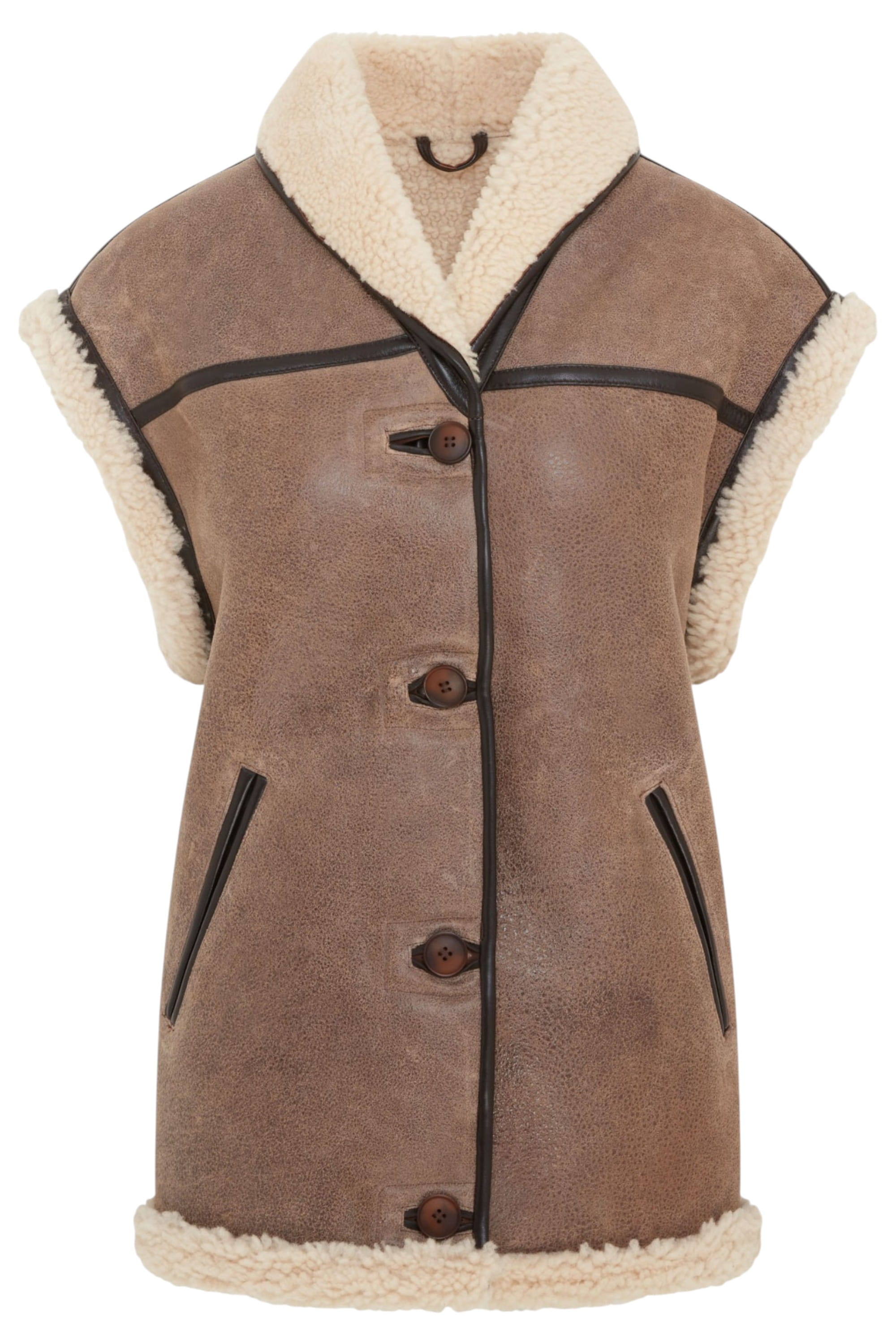Brown Aviator Shearling Leather Gilet - Chevak, Image 1 of 7