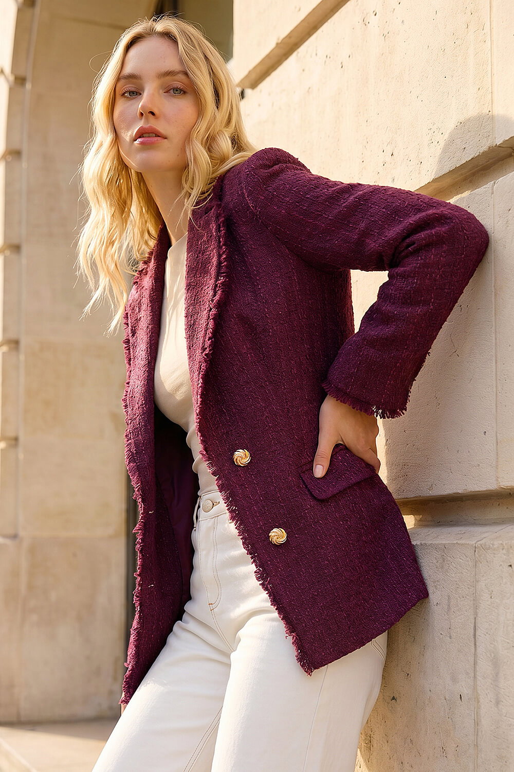 Port Frayed Edge Boucle Jacket, Image 3 of 4