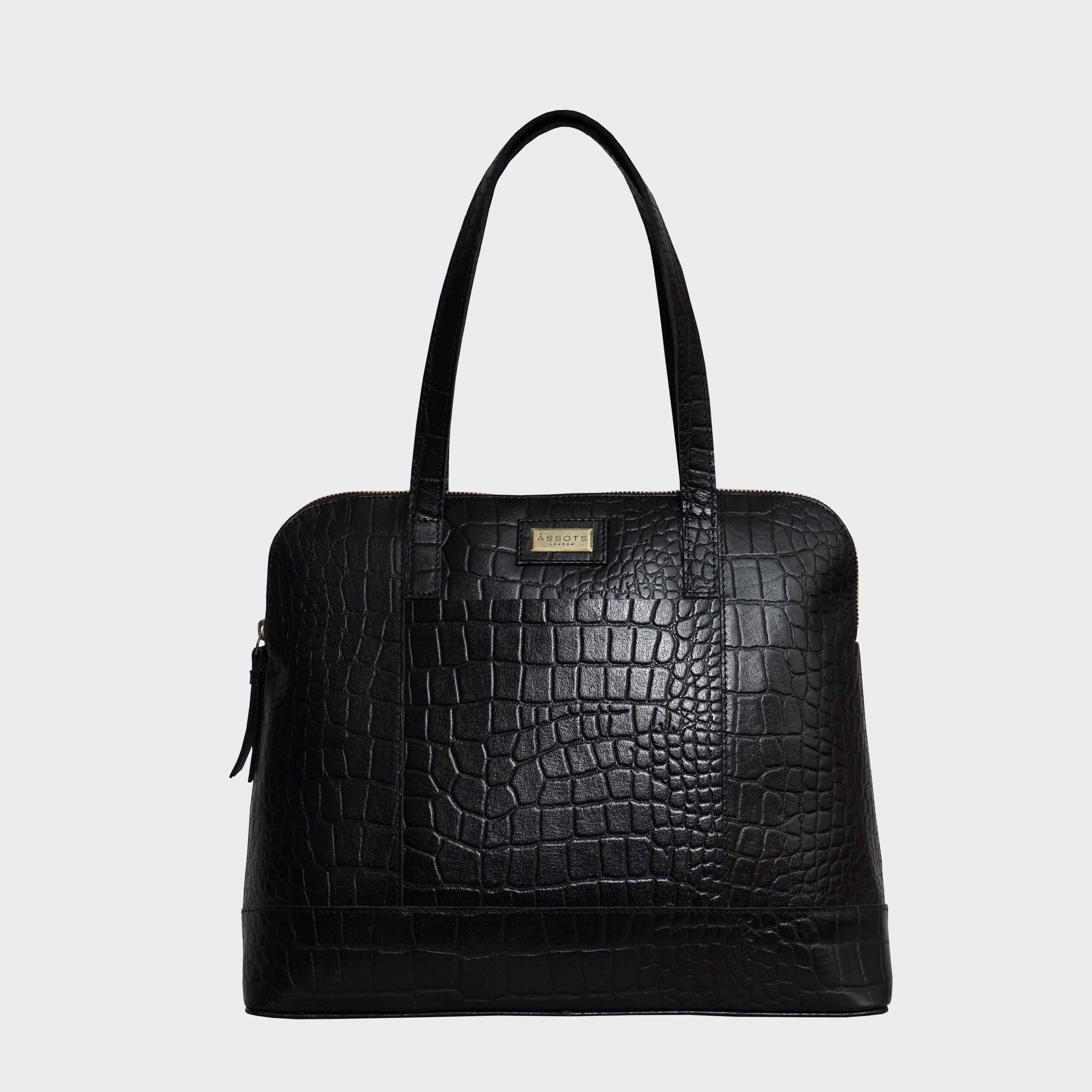 'EVA' Croc Embossed Real Leather Designer Unlined Tote Bag, Image 1 of 4