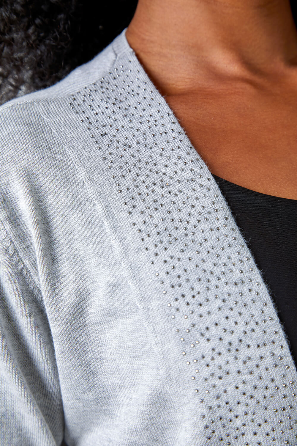 Grey Petite Diamante Embellished Cardigan, Image 3 of 5
