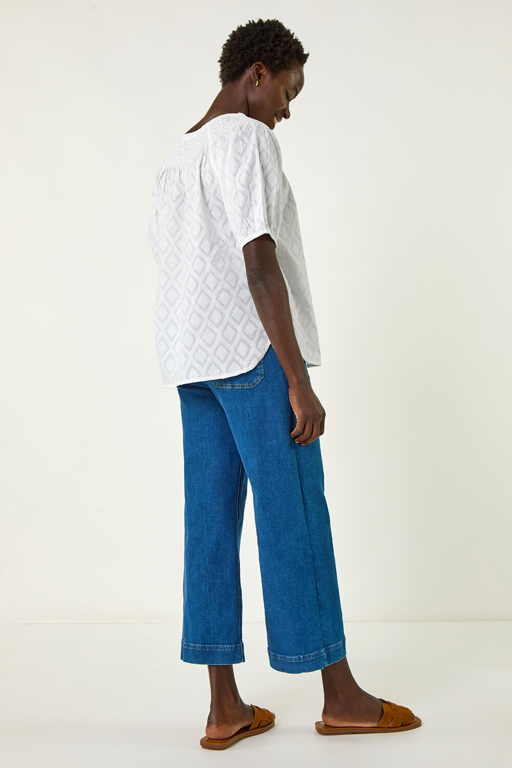 Textured Fabric Crew Neck Top, Ivory