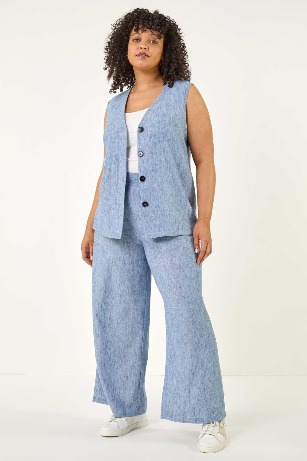 Roman Curve Women's Denim Textured Wide Leg Trousers Size 22-24