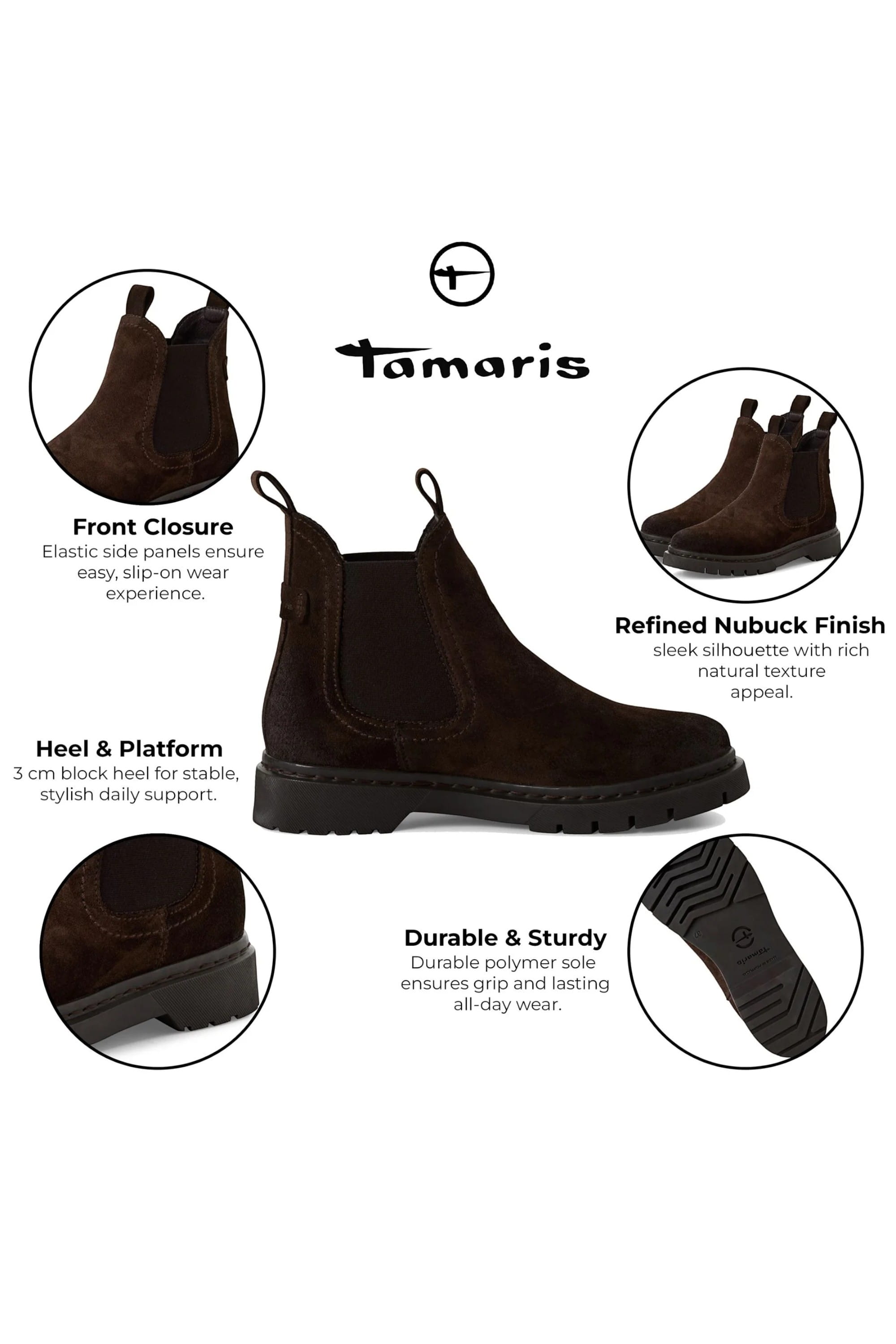 Brown Tamaris Womens Mocca Chelsea Boots, Image 2 of 7