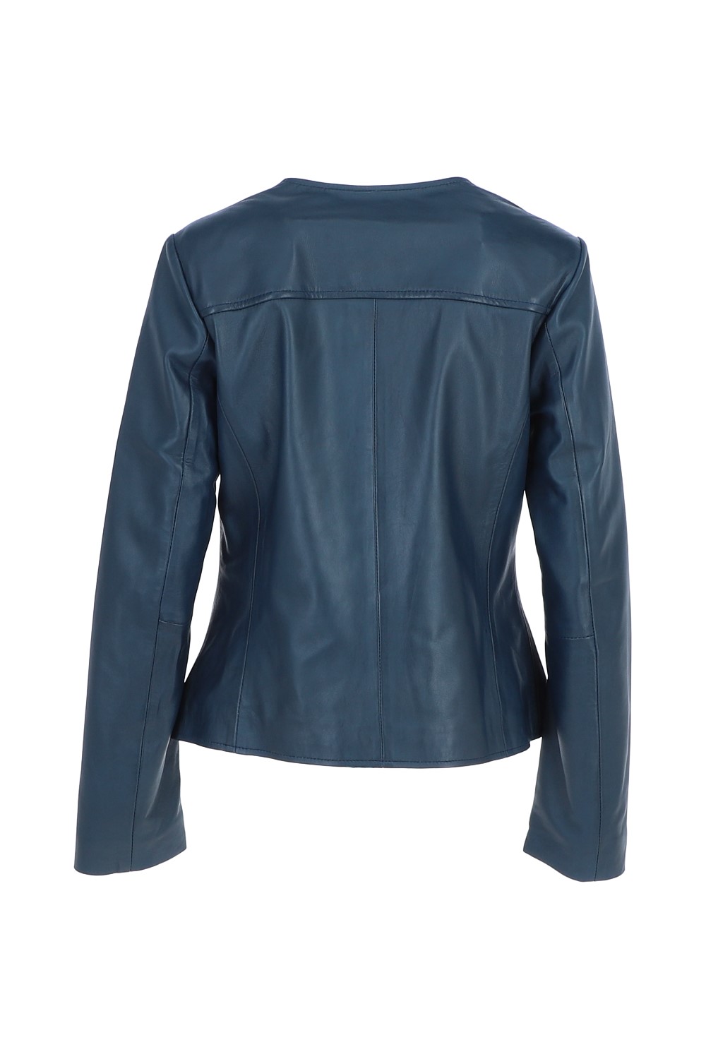 Navy Ashwood Leather Navy 'Corina' Collarless Casual Leather Jacket, Image 4 of 5