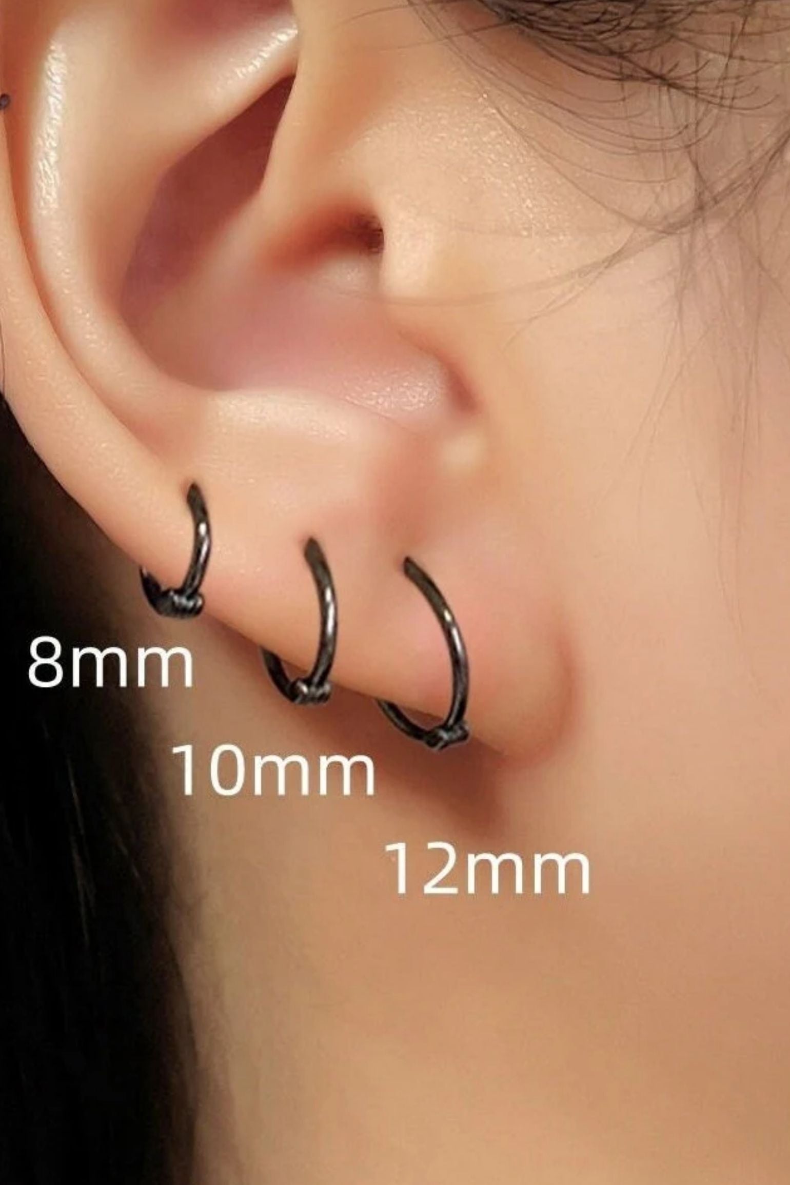 Black Black S999 Silver Huggie Hoops, Image 2 of 4