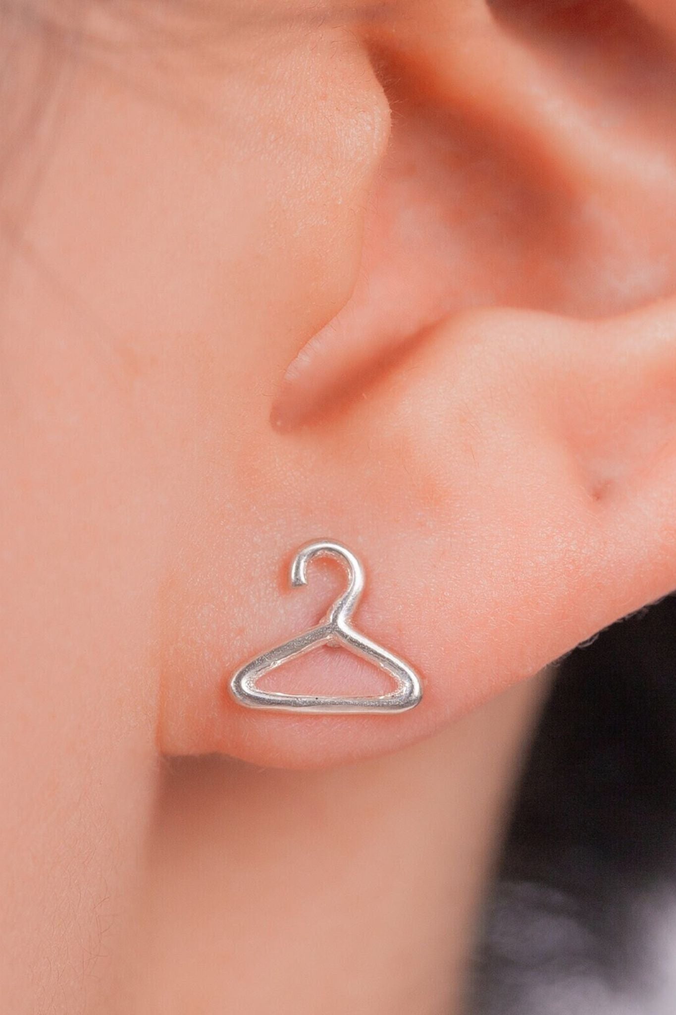 Silver Sterling Silver Coat Hanger Stud Earrings, Image 2 of 3