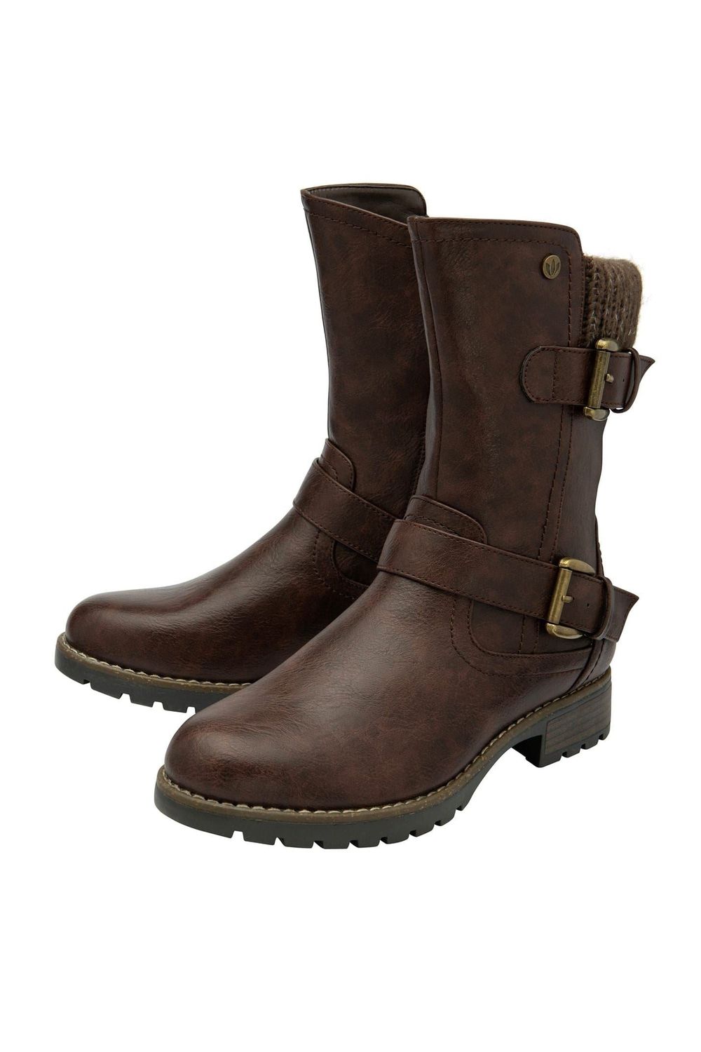 Brown Jemima Low Block Heel Biker Boots, Image 4 of 7