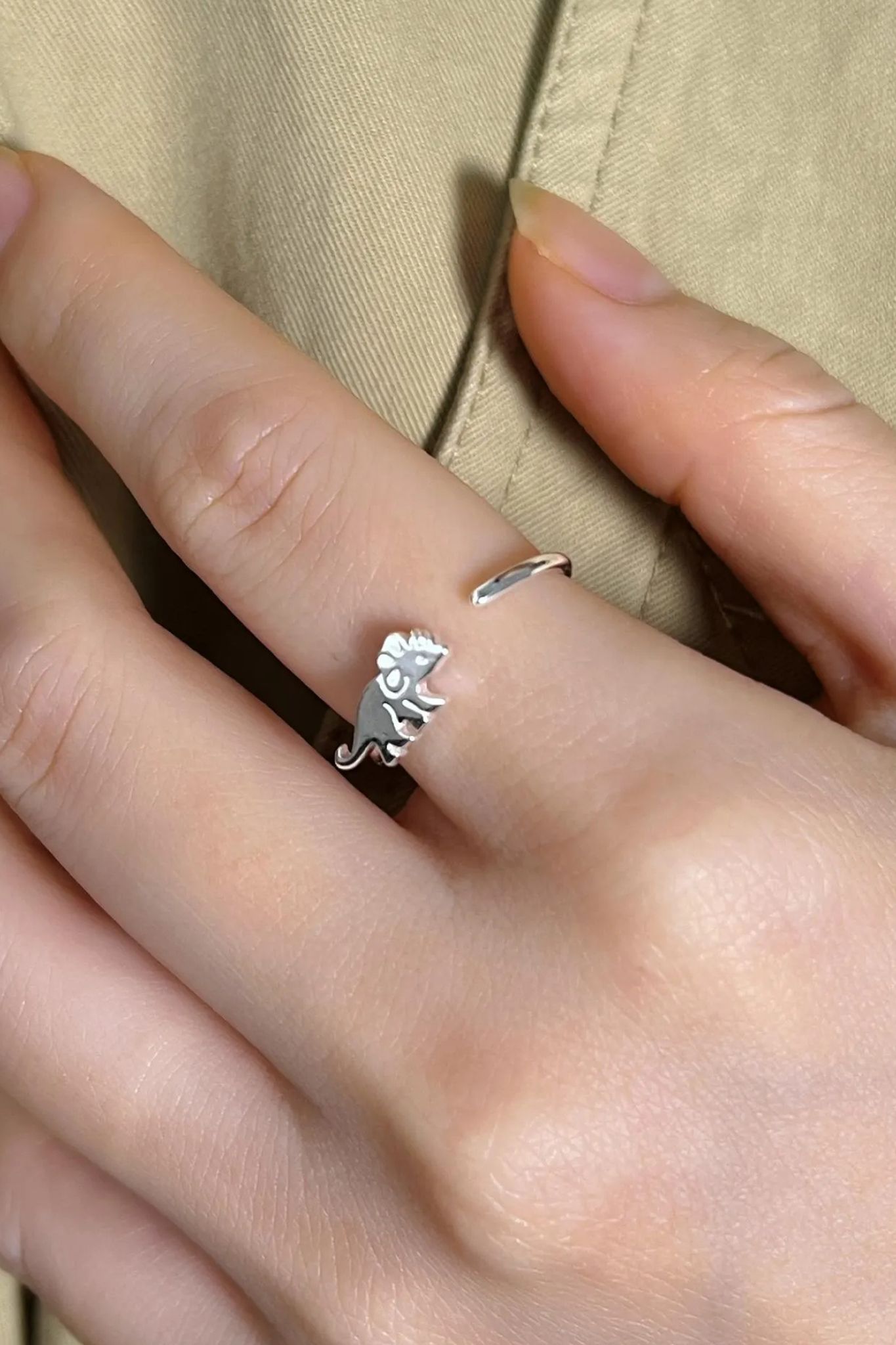 Silver Sterling Silver Triceratops Dinosaur Ring, Image 2 of 3