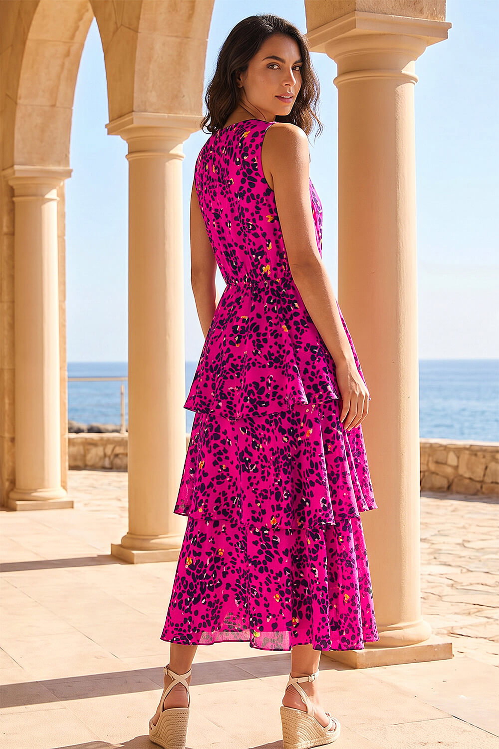 Pink Dusk Leopard Print Tiered Midi Dress, Image 4 of 4
