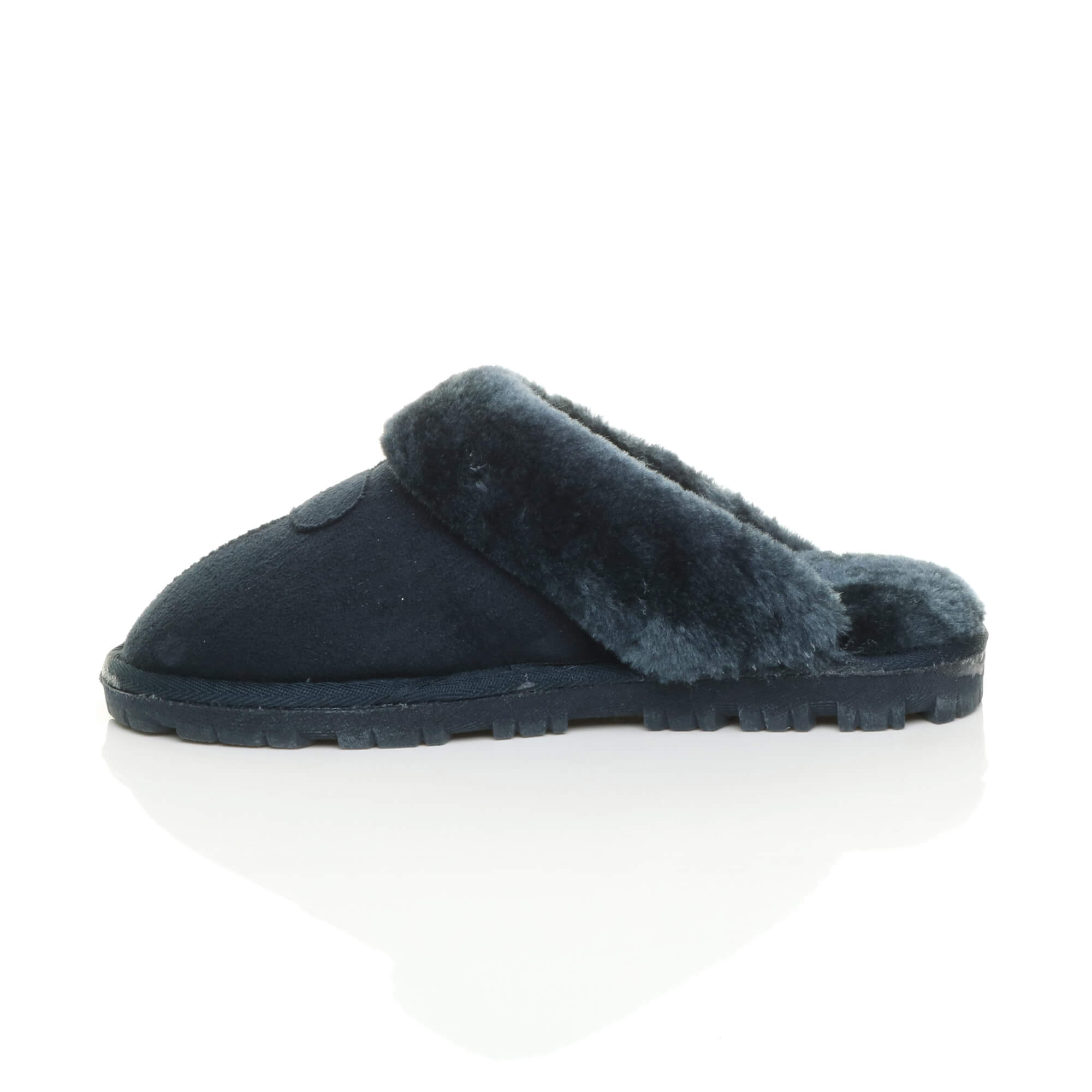 Navy Blue AJVANI Navy Blue Faux Fur Lined Slip On Memory Foam Mules Slippers, Image 2 of 5
