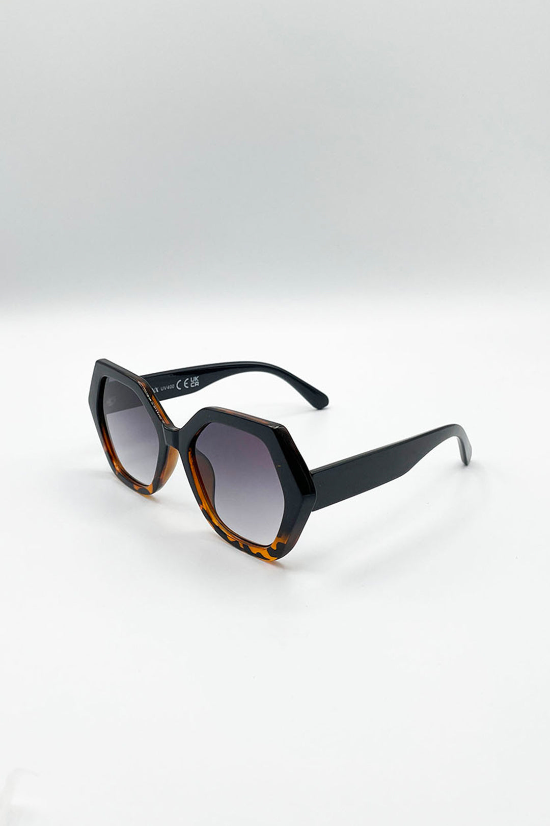 Tortoishell Oversized Rounded Angular Sunglasses, Image 3 of 5