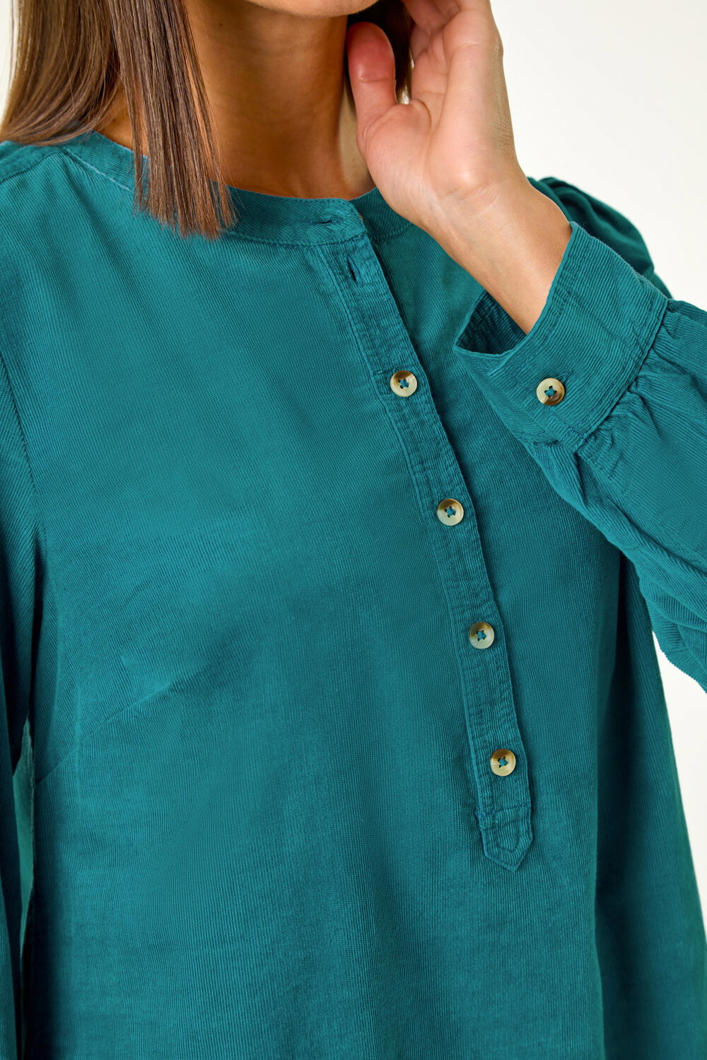 Teal Corduroy Button Detail A-Line Dress, Image 6 of 5