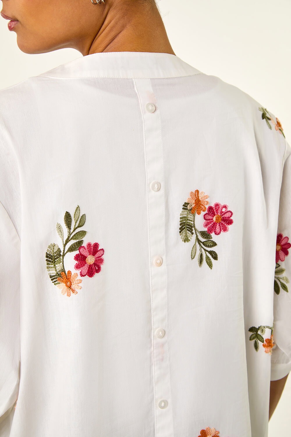 Ivory Floral Embroidered V-Neck Blouse, Image 6 of 5