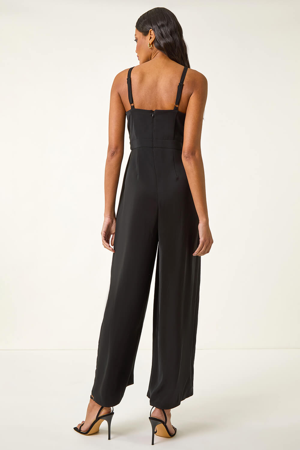 Black Pleated Strappy Jumpsuit, Image 4 of 5