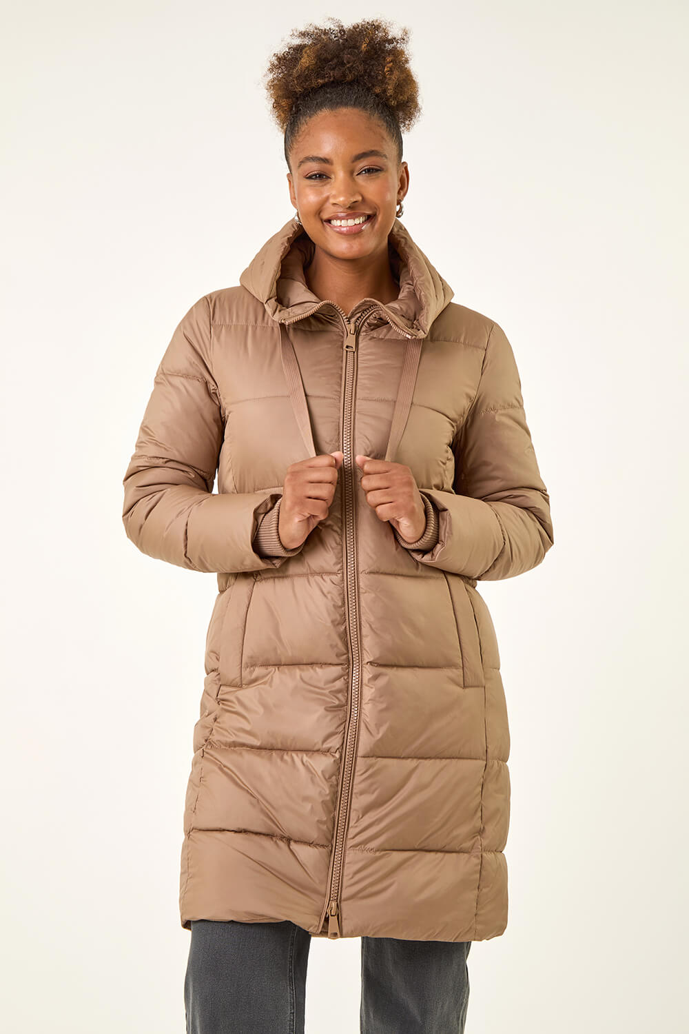 Mocha Longline Padded Hooded Coat, Image 5 of 5