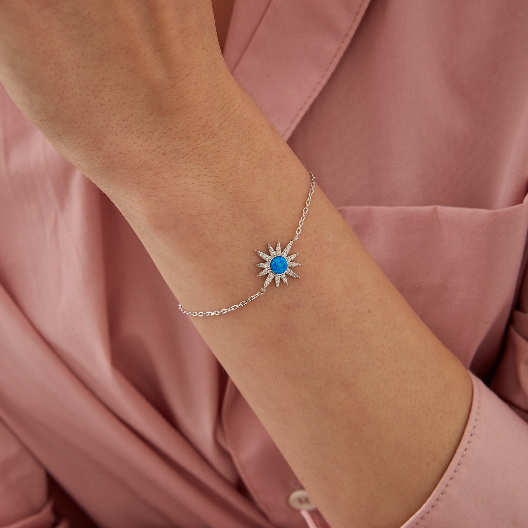 Silver Blue Opal Sun Sterling Silver Bracelet, Image 2 of 4