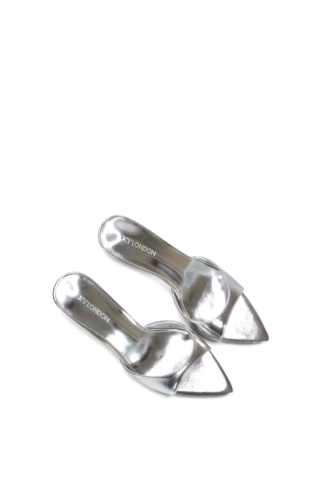 Silver 'Kallie' Slip On Stiletto Heeled Mules With Open Toe, Image 6 of 6