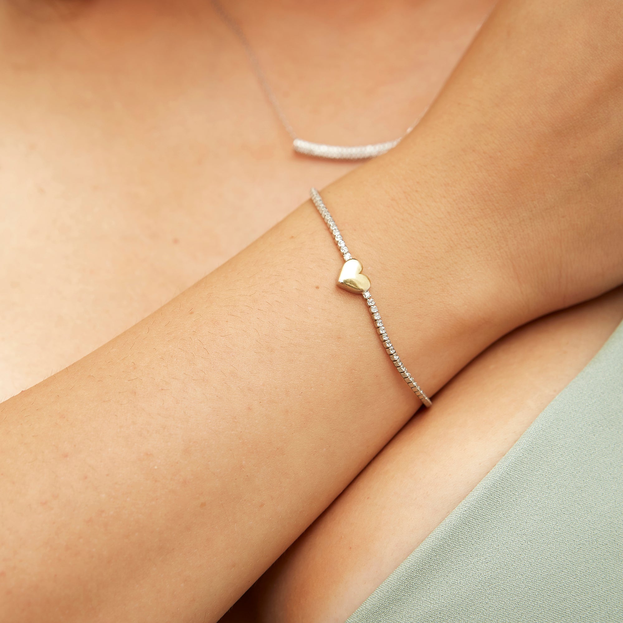 Silver Sterling Silver Heart Tennis Bracelet, Image 2 of 5
