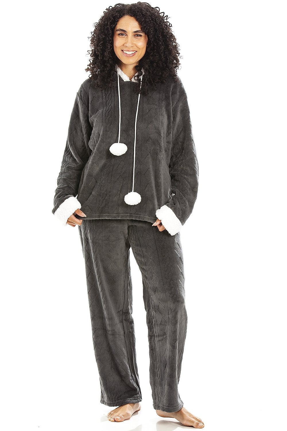 Charcoal Camille Lingerie Charcoal Supersoft Hooded Pyjama Set, Image 1 of 5