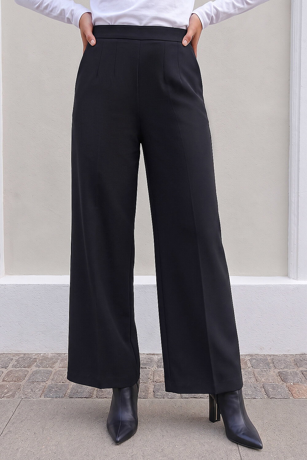 Roman Petite Women's Black Wide Leg Ponte Stretch Trouser Size 8