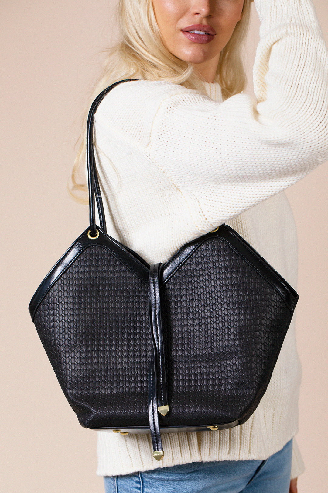 Black Tote Bag In Black, Image 3 of 4