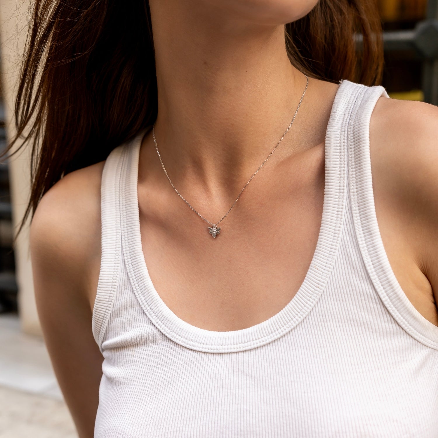 Silver Sterling Silver Bee Pendant Chain Necklace, Image 2 of 3