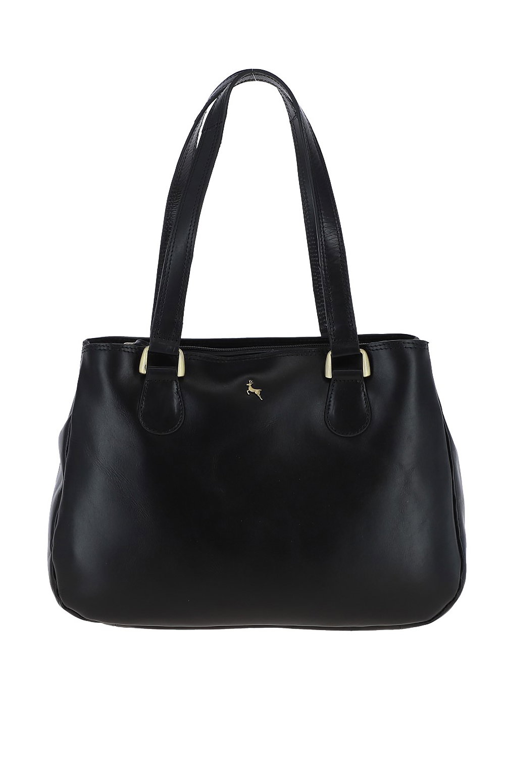Black Vegetable Tanned Three Section Real Leather Shoulder Bag, Image 1 of 3