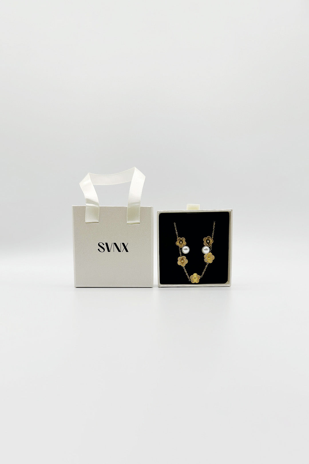 Gold Floral Pearl Stud Earrings & Bracelet in Gold, Image 2 of 3